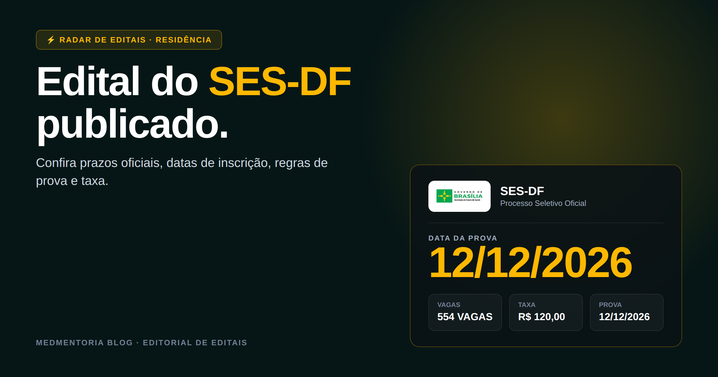 Edital SES-DF de Residência Médica 2026/2027: 554 vagas informadas e guia de preparação