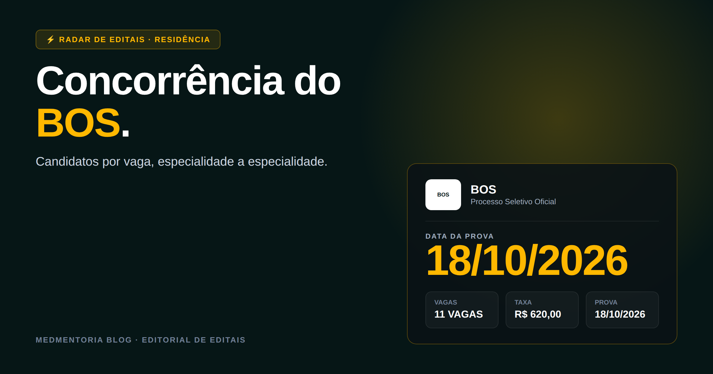 Residência Médica do HOS/BOS 2026/2027: vagas, taxa de inscrição, datas e análise estratégica completa da seleção