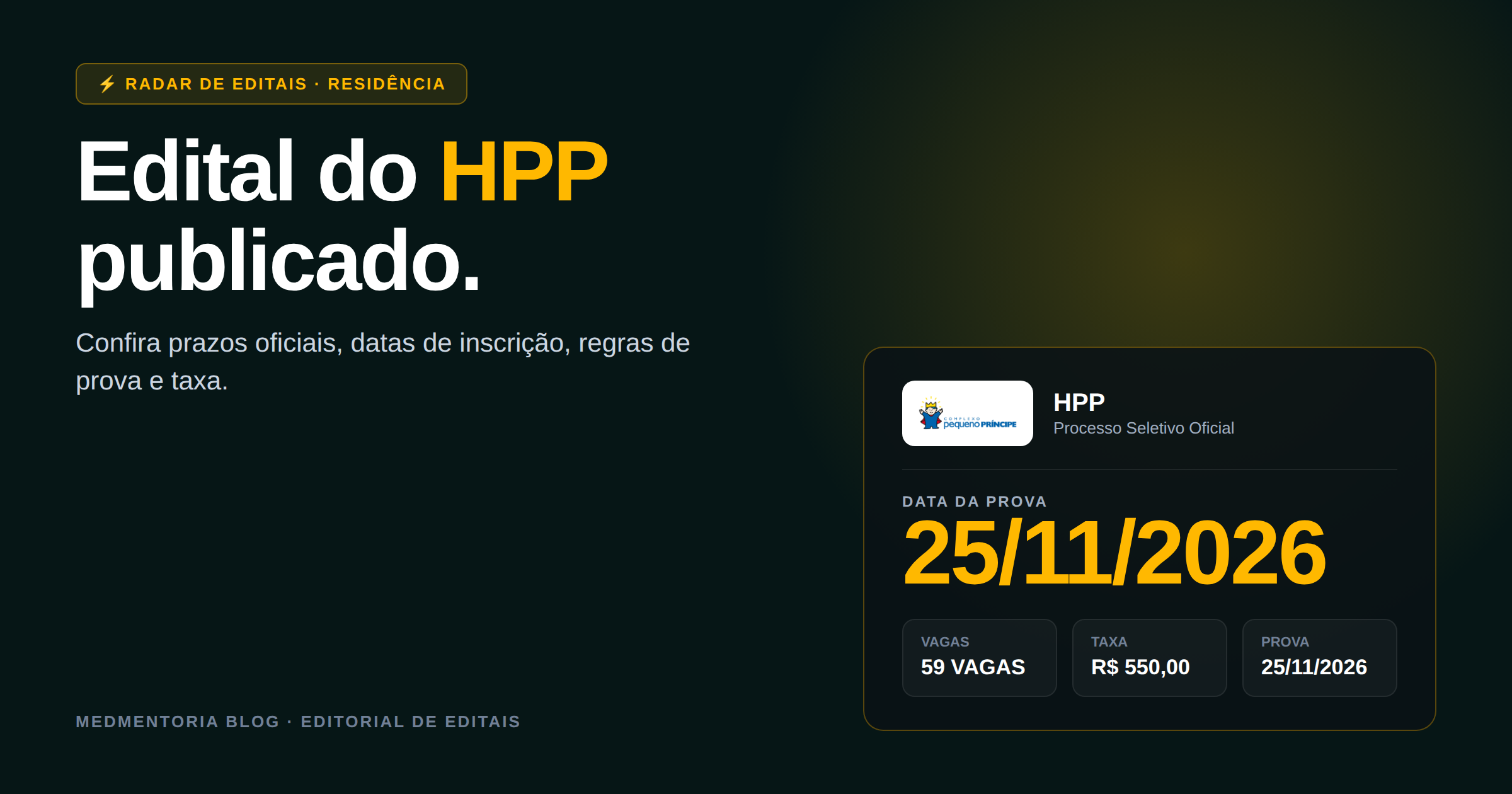 Residência Médica HPP 2027: Edital Publicado com 59 Vagas, Taxa de R$ 550 e Provas em Datas Diferentes